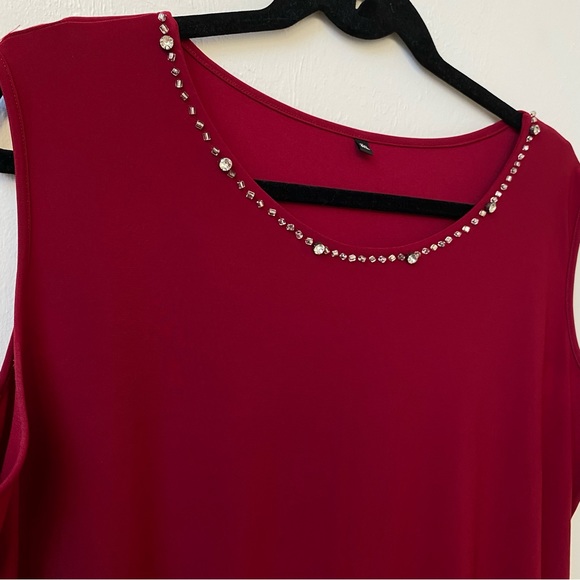 2 Piece Deep Red Sweater Jacket & Matching Tank Top Evening Wear Moda Verona 3XL - Picture 5 of 16